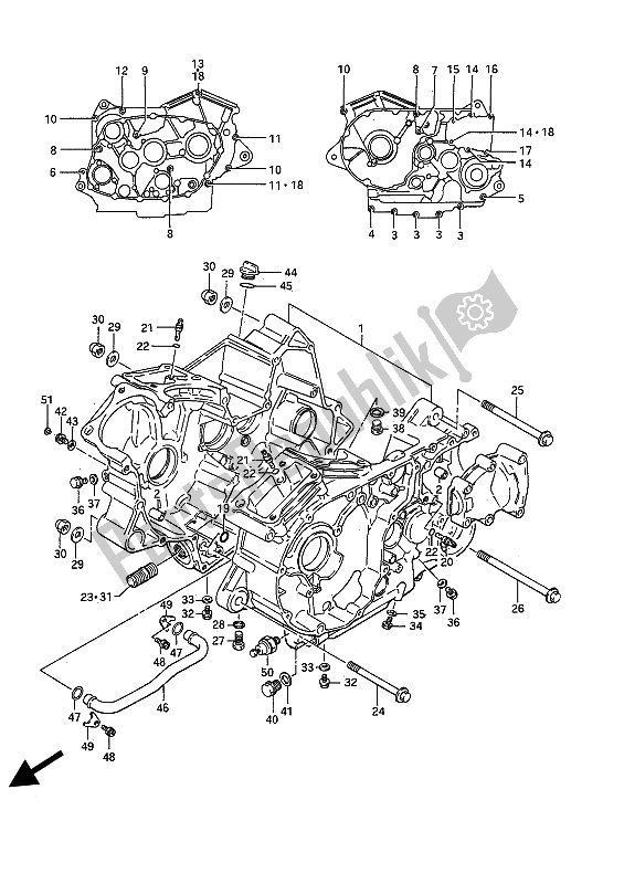 All parts for the Crankcase of the Suzuki VS 750 Glfpefep Intruder 1987