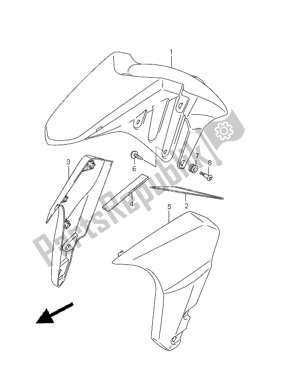 Alle onderdelen voor de Voorspatbord (zonder Buikspieren) van de Suzuki GSX 1300 BKA B King 2010