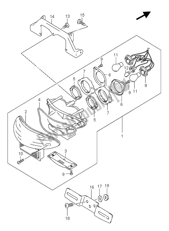 All parts for the Tail Lamp of the Suzuki GSX 750F 2005