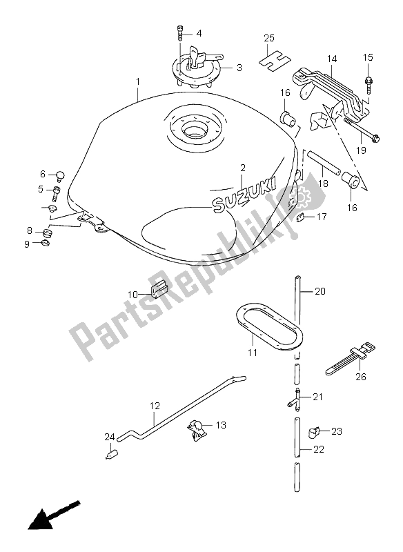 All parts for the Fuel Tank of the Suzuki TL 1000S 1998