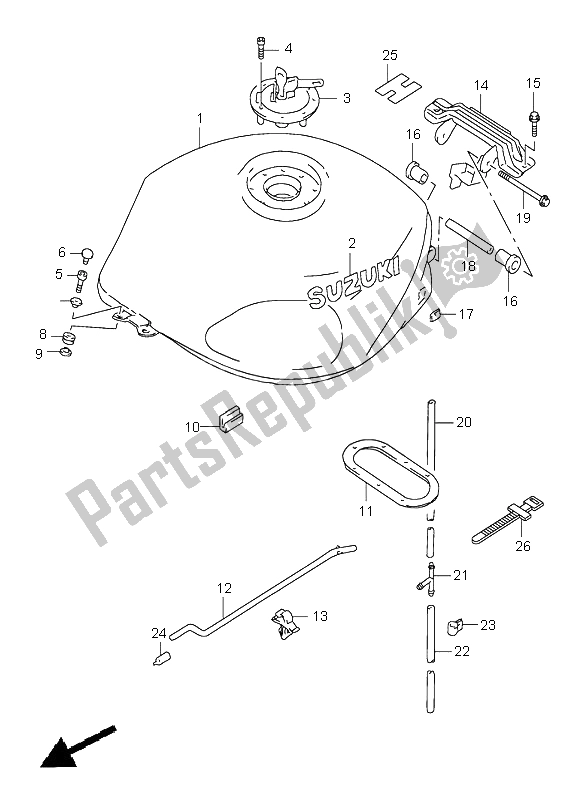 All parts for the Fuel Tank of the Suzuki TL 1000S 1998