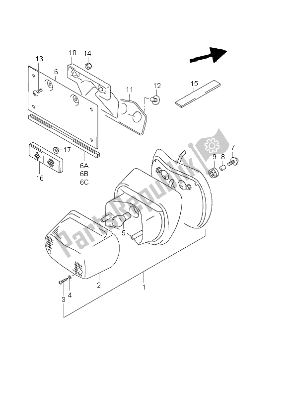 All parts for the Rear Combination Lamp of the Suzuki VL 1500 Intruder LC 2003