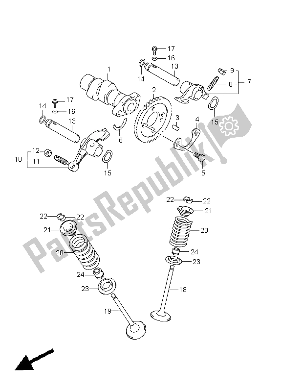 All parts for the Cam Shaft & Valve of the Suzuki LT F 250 Ozark 2012