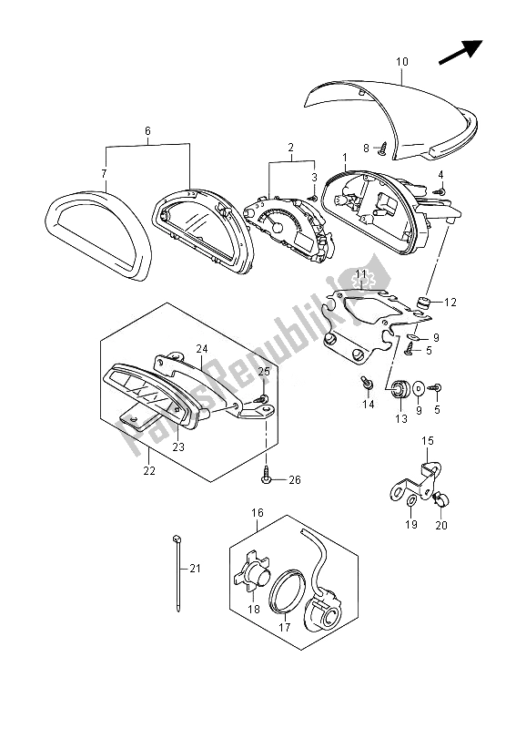 All parts for the Speedometer (vz800 E19) of the Suzuki VZ 800 Intruder 2014