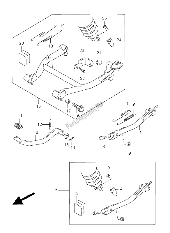 All parts for the Stand of the Suzuki XF 650 Freewind 1999