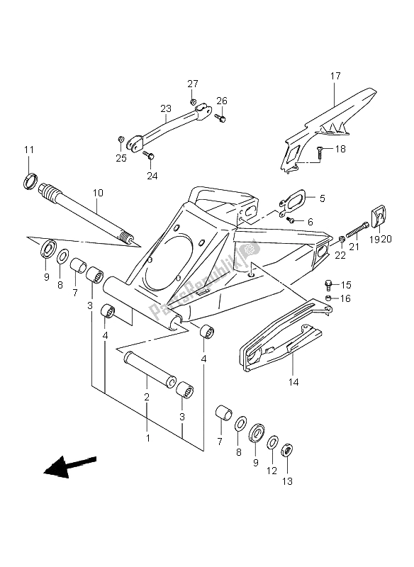 All parts for the Rear Swinging Arm of the Suzuki GSX 1300R Hayabusa 2002