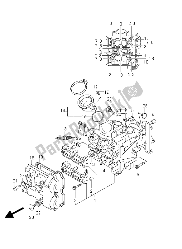 All parts for the Cylinder Head (front) of the Suzuki DL 650A V Strom 2011