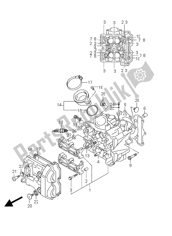 All parts for the Cylinder Head (front) of the Suzuki DL 650A V Strom 2011