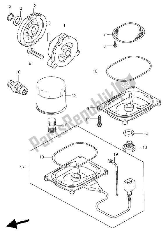 All parts for the Oil Pump of the Suzuki LT A 500F Quadmaster 2001