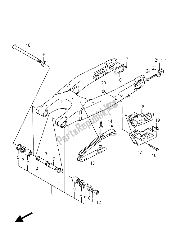 All parts for the Rear Swingingarm of the Suzuki RMX 450Z 2015