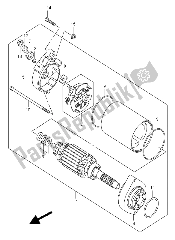 All parts for the Starting Motor of the Suzuki DL 1000 V Strom 2004