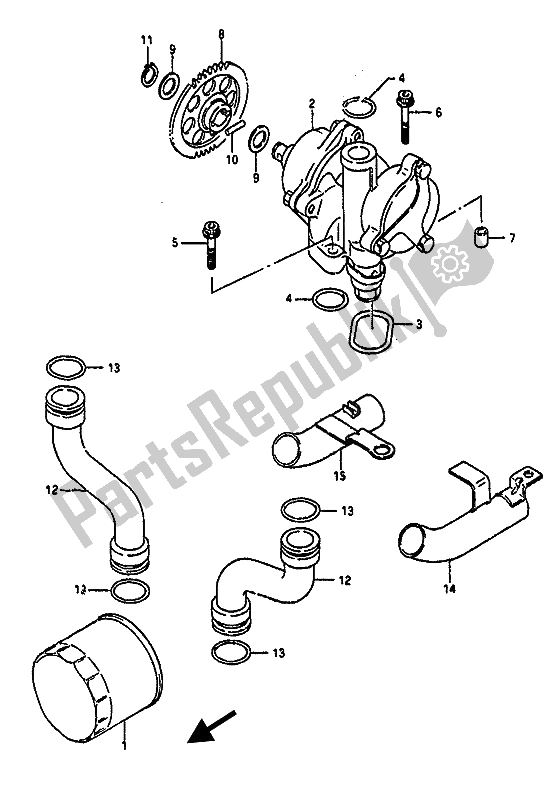 All parts for the Oil Pump of the Suzuki GSX R 1100 1988