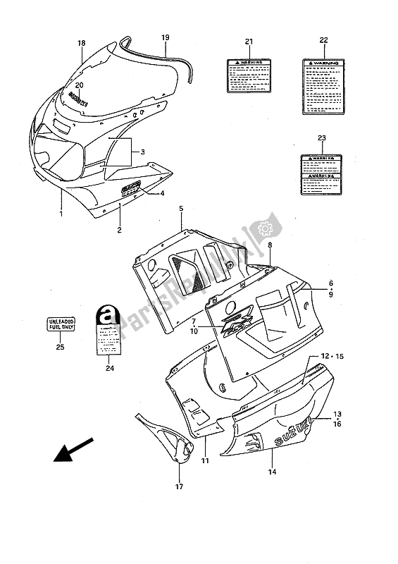 Alle onderdelen voor de Motorkap (3sl) van de Suzuki GSX R 1100 1991