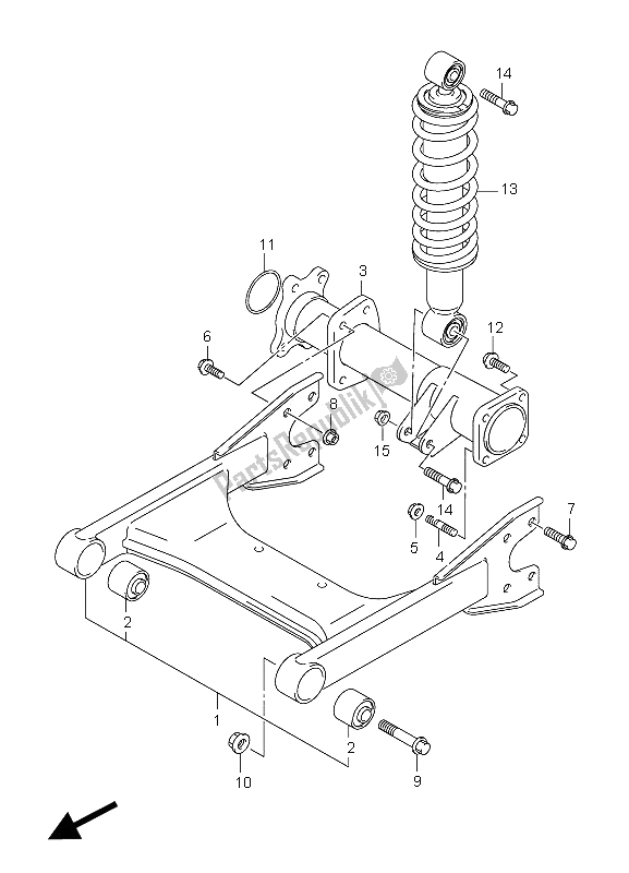 All parts for the Rear Swingingarm of the Suzuki LT F 250 Ozark 2008