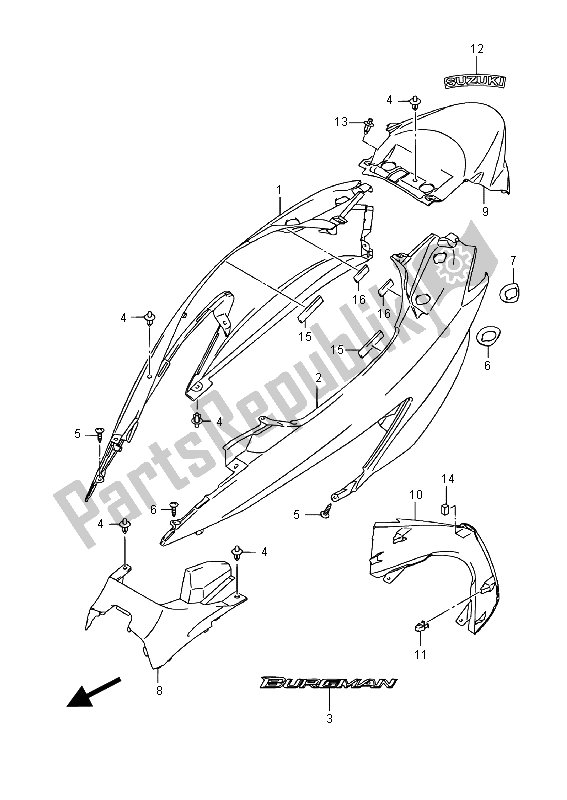 All parts for the Frame Cover of the Suzuki UH 125A Burgman 2015