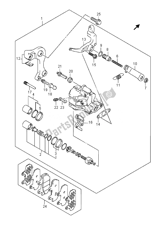 All parts for the Rear Caliper (an400za E02) of the Suzuki Burgman AN 400 AZA 2014