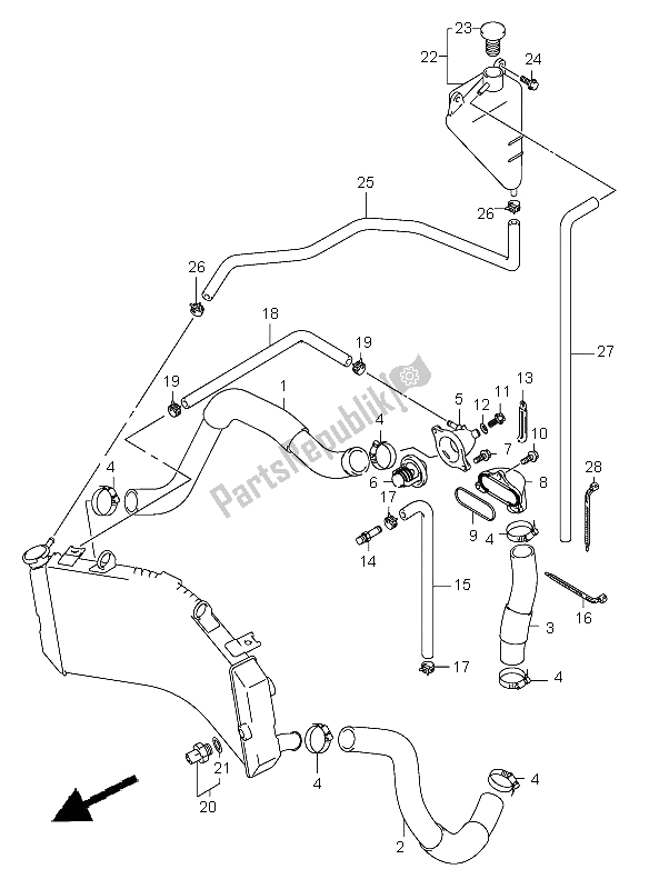 All parts for the Radiator Hose of the Suzuki GSX R 600Z 2003