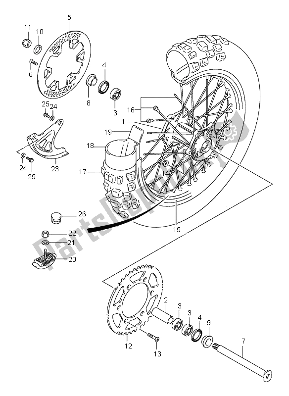 All parts for the Rear Wheel of the Suzuki RM 250 2005