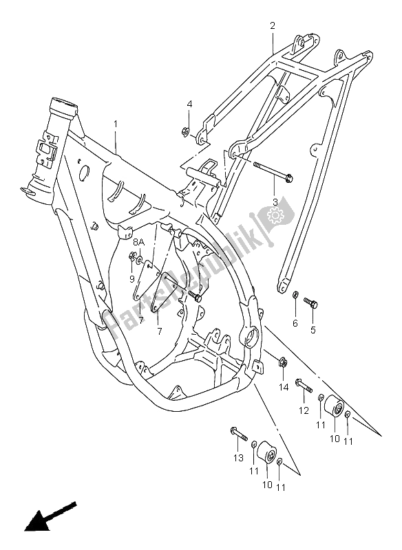 All parts for the Frame of the Suzuki RM 125 1998
