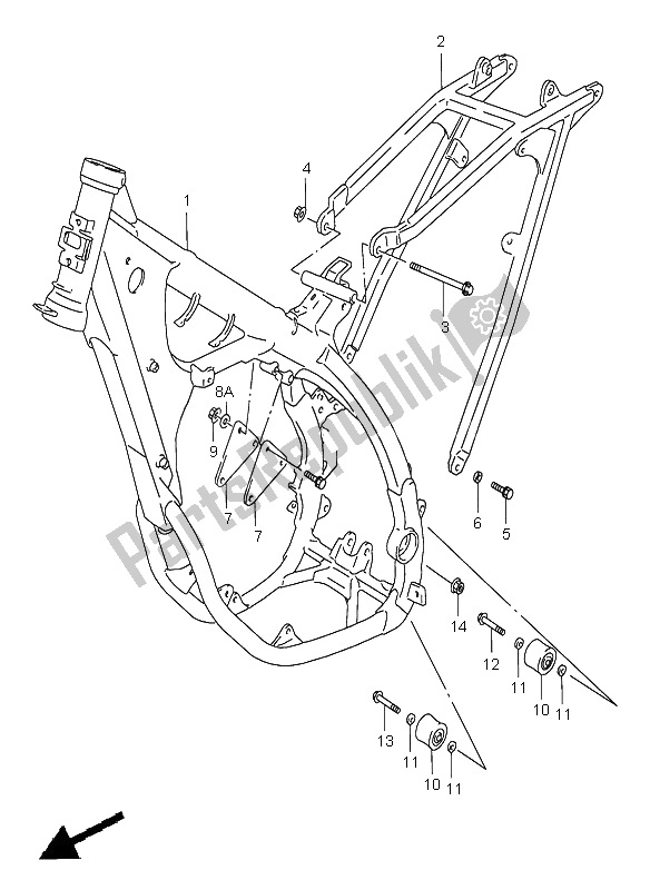 All parts for the Frame of the Suzuki RM 125 1998