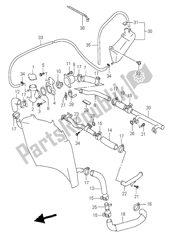 Todas as partes de Mangueira Do Radiador do Suzuki RF 900R 1998