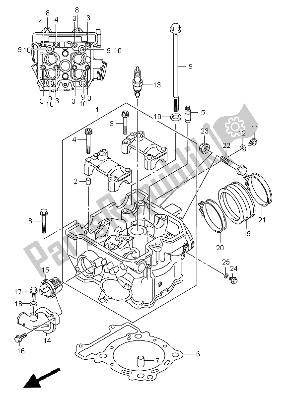 Alle onderdelen voor de Cilinderkop van de Suzuki DR Z 400S 2007