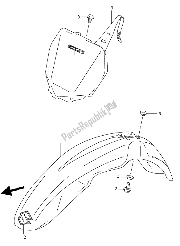 All parts for the Front Fender of the Suzuki RM 250 2005