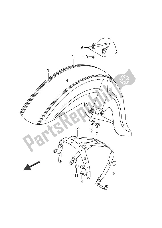 Tutte le parti per il Parafango Anteriore (vl800c E19) del Suzuki C 800 VL Intruder 2011