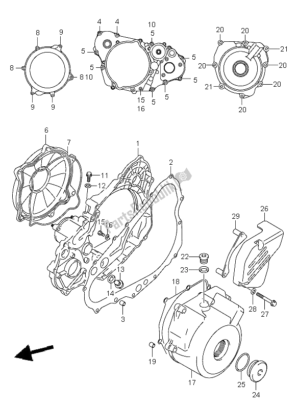 Alle onderdelen voor de Carterafdekking (dr-z400) van de Suzuki DR Z 400E 2000