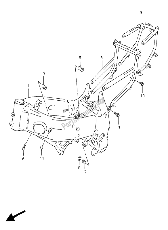 All parts for the Frame of the Suzuki GSX R 750 1997