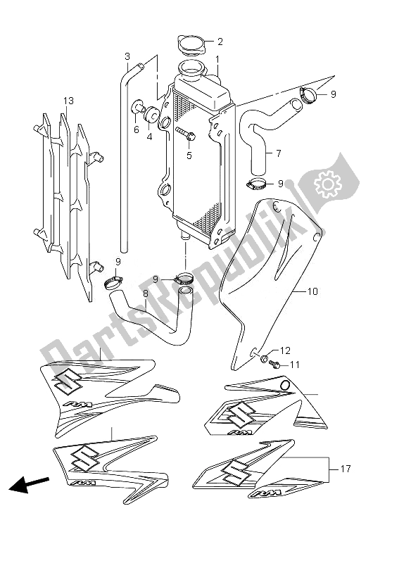 Alle onderdelen voor de Radiator van de Suzuki RM 85 SW LW 2010