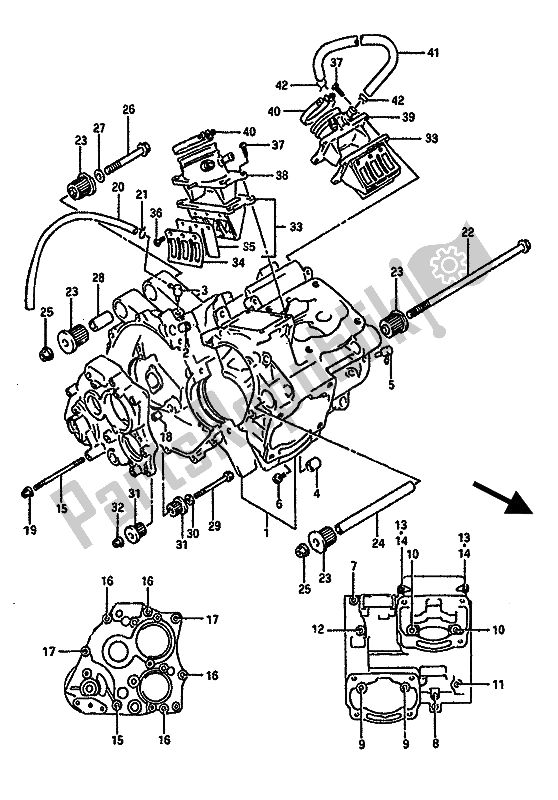 All parts for the Crankcase of the Suzuki RGV 250 1989