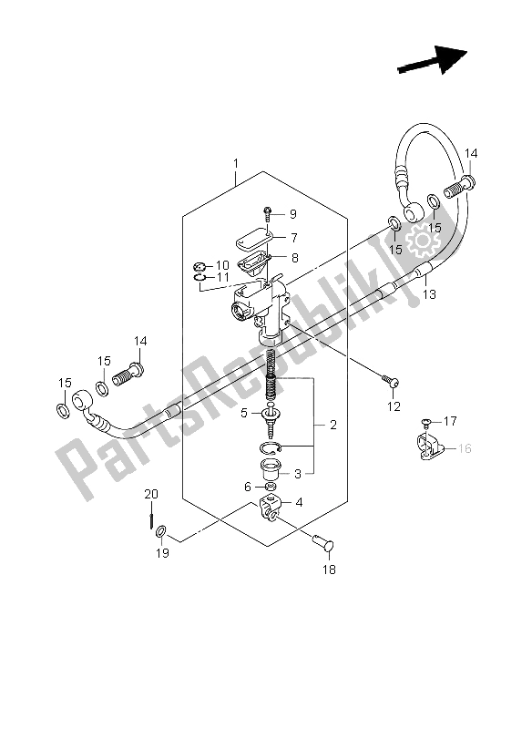 All parts for the Rear Master Cylinder of the Suzuki RM Z 250 2009