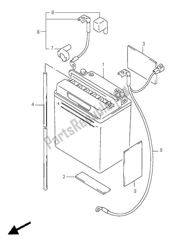 All parts for the Battery of the Suzuki GS 500H 2001