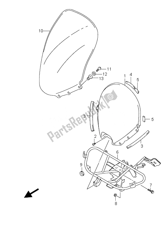 All parts for the Windscreen of the Suzuki UH 200 Burgman 2010