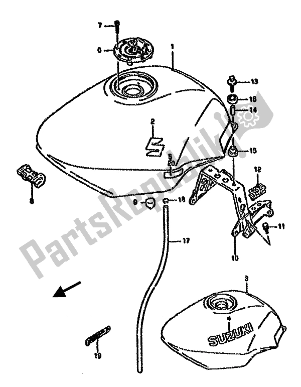 Alle onderdelen voor de Benzinetank van de Suzuki GSX 750F 1993