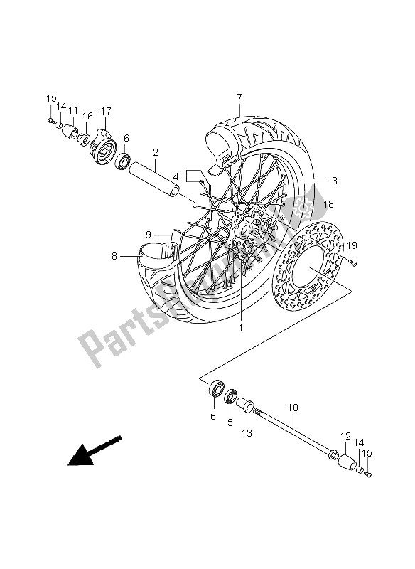 All parts for the Front Wheel of the Suzuki DR 125 SM 2009