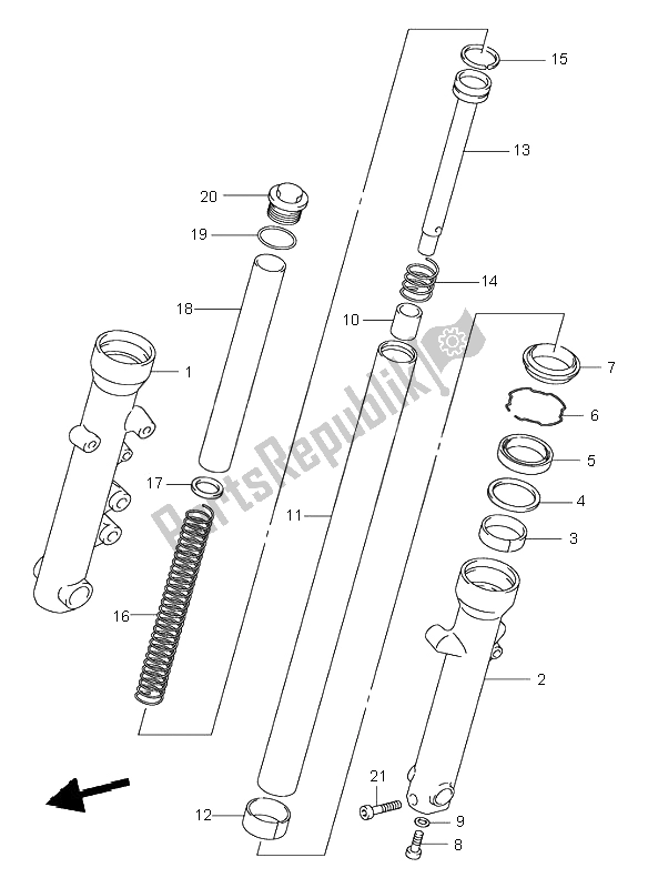 All parts for the Front Fork Damper of the Suzuki VL 125 Intruder 2000