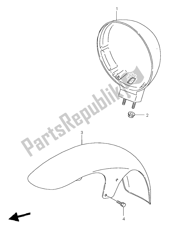Tutte le parti per il Parafango Anteriore del Suzuki VS 800 Intruder 1998