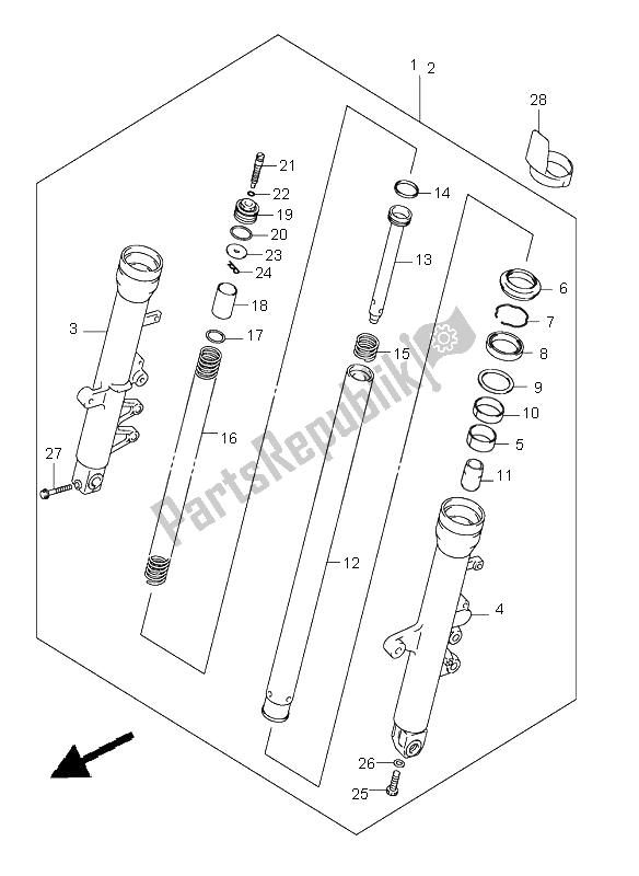 All parts for the Front Damper of the Suzuki SV 650 NS 2004