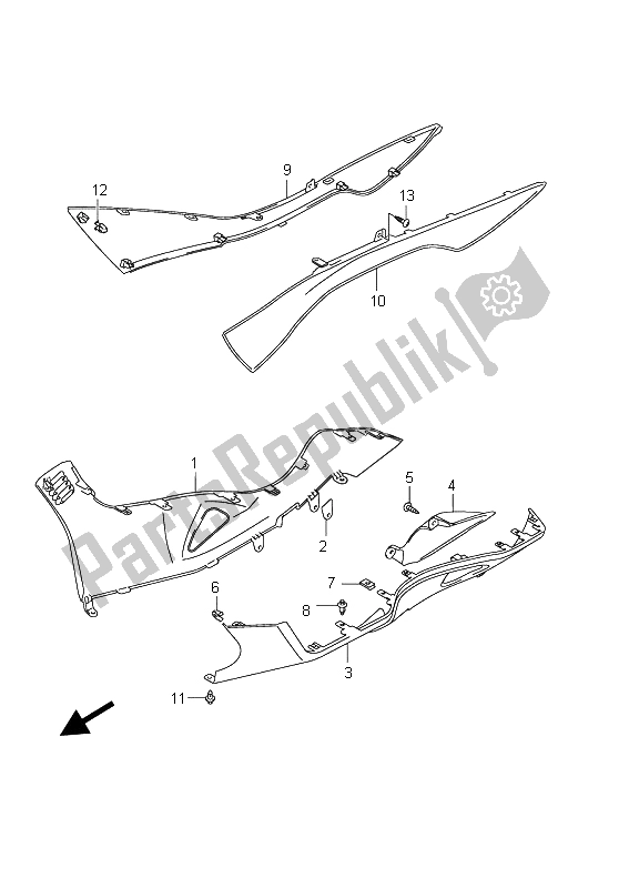 Alle onderdelen voor de Zijbeenschild (an400 E2) van de Suzuki Burgman AN 400 AZA 2011