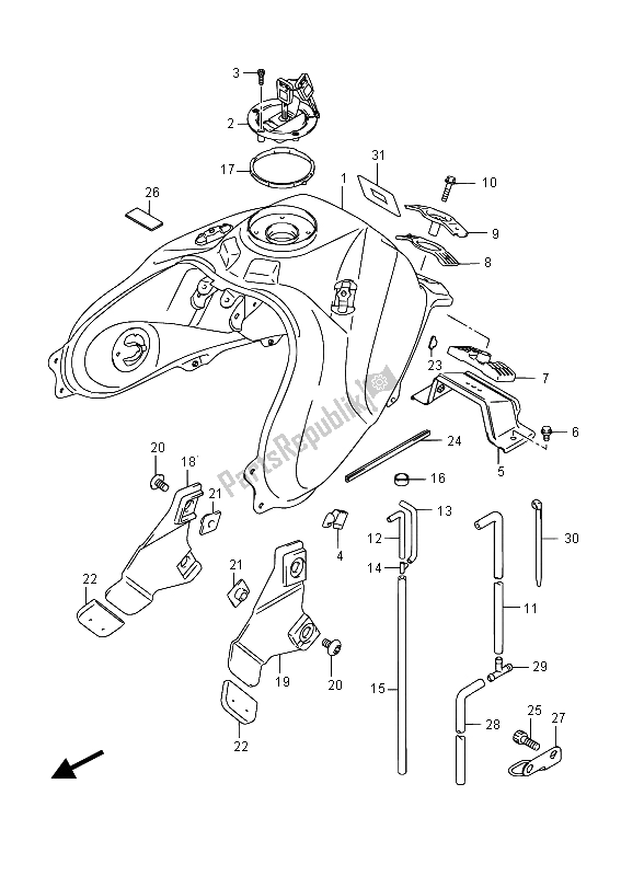 All parts for the Fuel Tank of the Suzuki DL 1000A V Strom 2015