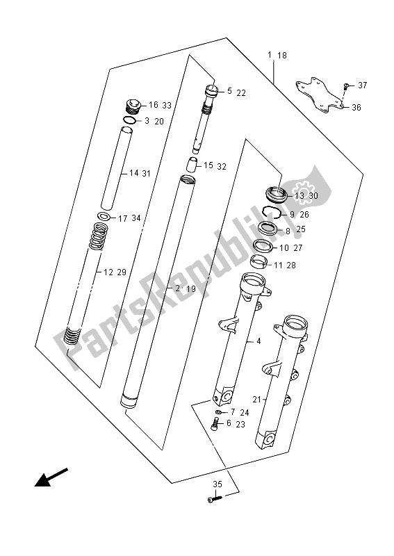 All parts for the Front Fork Damper of the Suzuki GW 250 Inazuma 2015