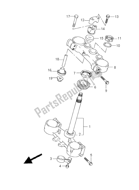 All parts for the Steering Stem of the Suzuki RM 250 2005