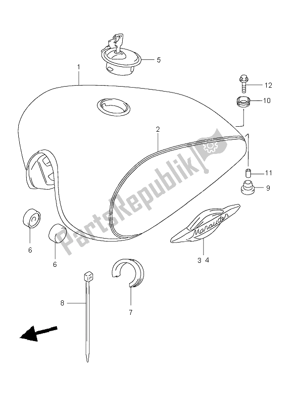 All parts for the Fuel Tank of the Suzuki GZ 250 Marauder 1999