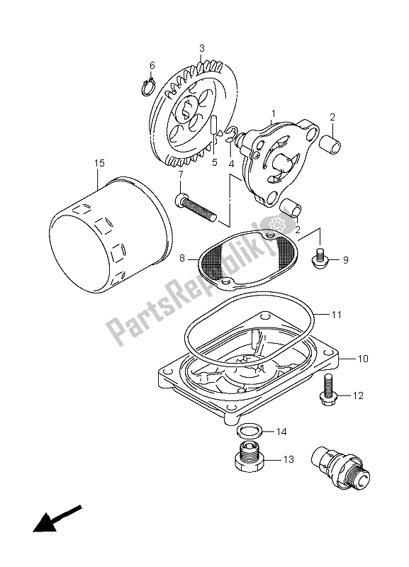 All parts for the Oil Pump of the Suzuki LT A 400F Kingquad 4X4 2009