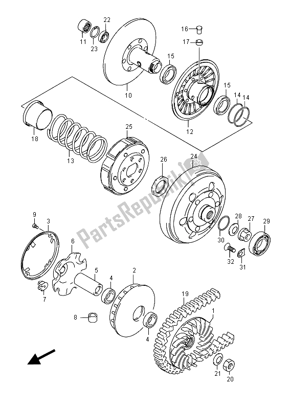 All parts for the Transmission (1) of the Suzuki Burgman AN 400 AZA 2015