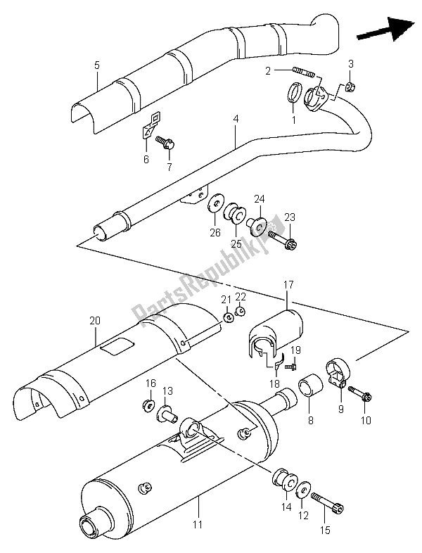 All parts for the Muffler of the Suzuki LT A 400 Eiger 4X2 2004