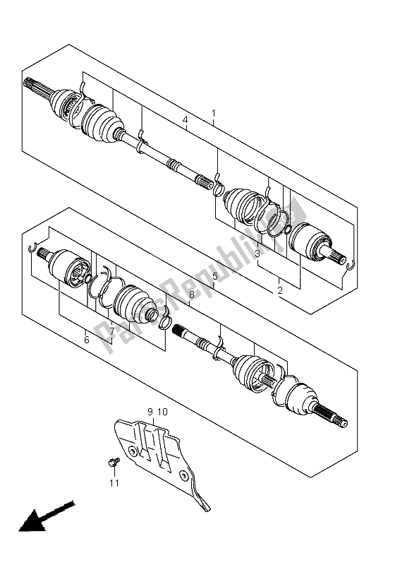 All parts for the Front Drive Shaft of the Suzuki LT A 400 FZ Kingquad ASI 4X4 2011