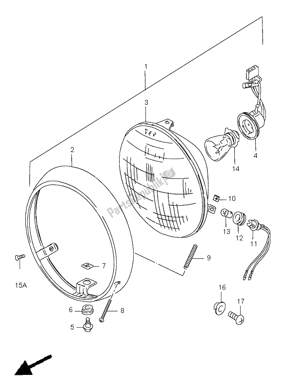 All parts for the Headlamp (e1-e2-p37-e24) of the Suzuki GN 250E 2000